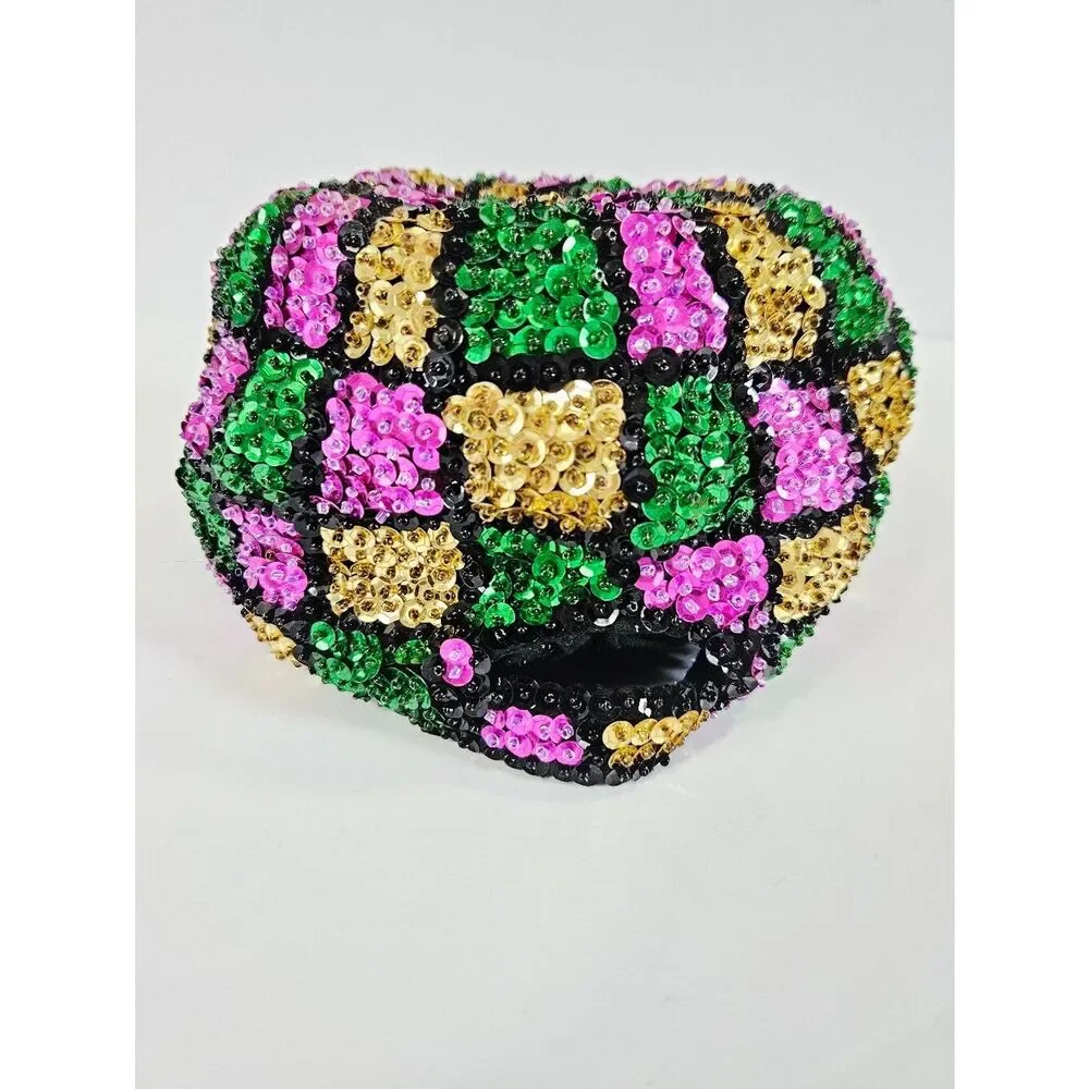 Vintage JC '80s New Orleans Sequined Harlequin Pattern Marti Gras Baseball Hat